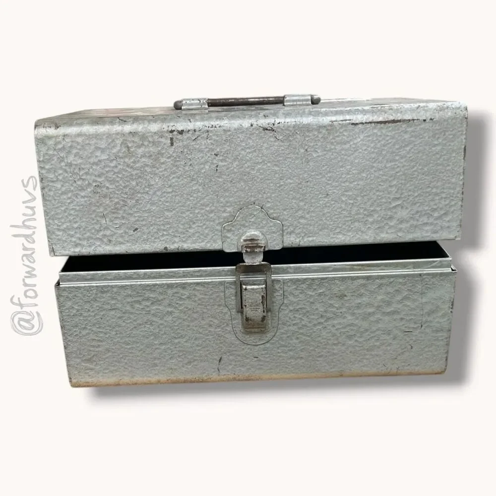 Vintage Engelsor Metal Recipe File Box Index Card Organizer Tin USA Gray